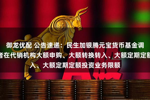 御龙优配 公告速递：民生加银腾元宝货币基金调整非个人投资者在代销机构大额申购、大额转换转入、大额定期定额投资业务限额