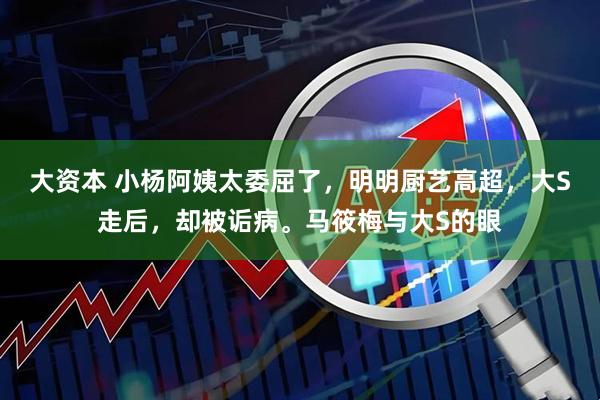大资本 小杨阿姨太委屈了，明明厨艺高超，大S走后，却被诟病。马筱梅与大S的眼